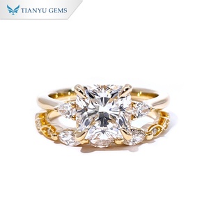Tianyu Gems Custom 10K Yellow Gold Cushion Cut Lab Diamond Engagement <b>Ring</b> and Oval Lab diamond Wedding <b>band</b> Classic Style - Product Image 1