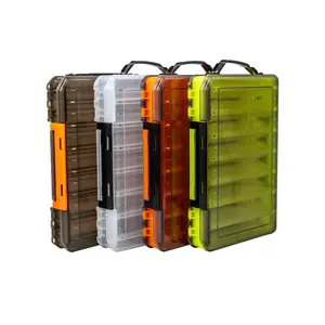 Caja de pesca gruesa de alta resistencia de doble cara, 14 compartimentos, cajas de anzuelos de cebo de calamar, almacenamiento de aparejos de pesca
