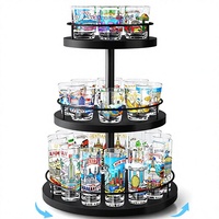 Présentoir rotatif à 3 niveaux en bois rustique pour verres à shot, organiseur de rangement pour plus de 30 verres, pour bar de table à domicile