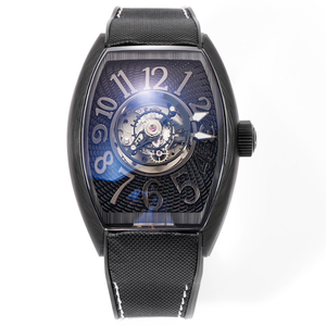 Montre de luxe à tourbillon central, boîtier tonneau incurvé, cadran en fibre de carbone, mouvement automatique mécanique - Product Image 1