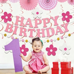 DAMAI - Juego de Pancartas de Feliz Cumpleaños con Flores Rosas de Primavera, Decoraciones para Colgar en la Pared para Fiestas, Pancarta para Baby Shower - Product Image 4