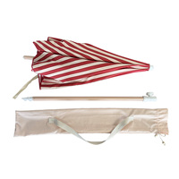 Parasol de plage d'été rouge rayé avec protection solaire UPF 50, mât en acier et pointe de fixation au sable, pour voyage, mer et jardin
