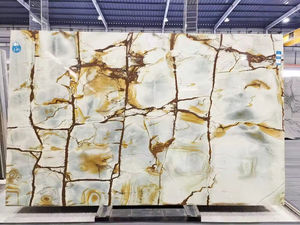 Piedra Natural pulida esmaltada oro blanco piedra de mármol de lujo Impresión de <span class=keywords><strong>Roma</strong></span> losa de mármol personalizada para encimeras - Product Image 2