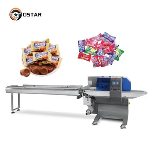 Candy Horizontal Flow For Wrapping PE Package Film Packaging Machine Film Roll Pillow Type Servo Packing Machine