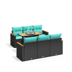 Ensemble de canapés de patio en polyrotin noir moderne avec coussins, capacité 7 personnes, mobilier d'extérieur au design contemporain - Product Image 1