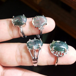 Anello in lega con <span class=keywords><strong>agata</strong></span> <span class=keywords><strong>verde</strong></span> muschio, gioielli da donna semplici, forma geometrica, placcato, in scatola mista - Product Image 6