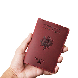 Porte-cartes en cuir véritable bordeaux pour hommes Organisateur de portefeuille de <span class=keywords><strong>voyage</strong></span> pour la <span class=keywords><strong>France</strong></span> Passeport Documents Cover Holder Certificate Bags - Product Image 3