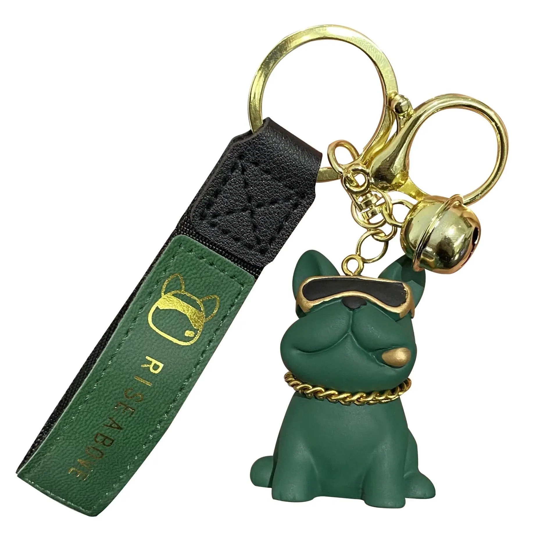 BaiMao цветное кольцо для ключей в виде бульдога с колокольчиком украшение для автомобильных ключей подвеска брелок собака дизайн ПВХ брелок