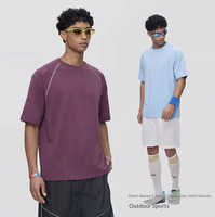 Camiseta Deportiva Oversize Americana Retro con Patrón de Líneas Hass y Costuras HeiQ Sorona Cooling
