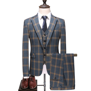 Costume de <span class=keywords><strong>mariage</strong></span> classique à carreaux rétro marron <span class=keywords><strong>pour</strong></span> hommes robe en laine de marié de Style d'affaires plissé avant respirant imperméable - Product Image 4