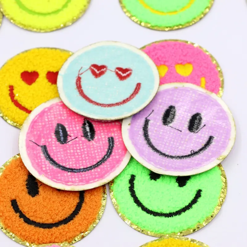 Shenglan Blij Gezicht Patches Smiley Ijzer Op Patches Voor Kleding Jassen Jeans Hoeden Rugzakken Diy Decoraties (Gouden Rand)