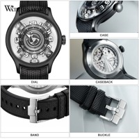 Montre-bracelet OEM avec logo personnalisé, marque privée, verre incurvé, bracelet en caoutchouc, montre automatique à heures sautantes, fabricant premium SM1001