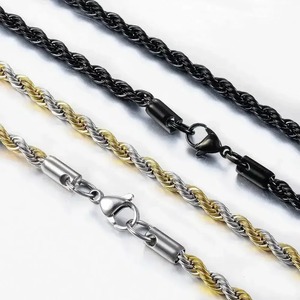 2-6MM Classic <b>Black</b> Twisted Rope <b>Chain</b> Stainless Steel <b>Necklace</b> Waterproof Hip Hop Metal Jewelry for <b>Men</b> Women - Product Image 6