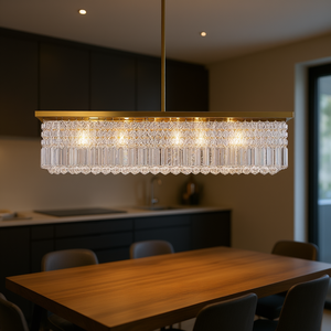 Lámpara de araña moderna rectangular de cristal, dorada, de hierro, con 8 luces LED, para comedor, cocina, bar, L39.4''x - Product Image 2