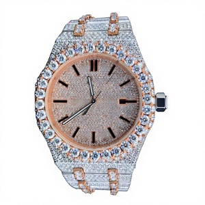 Montre-bracelet de luxe entièrement sertie de diamants, faite à la main, en moissanite, mécanique, en acier inoxydable, verre, résistance à l'eau 10 bars, personnalisable - Product Image 1