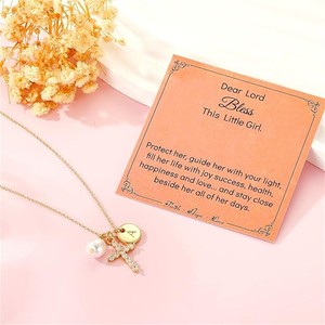 Collar con Inicial E y Perla Cruzada Miss Chipmunk, Cadena Deportiva <span class=keywords><strong>de</strong></span> Bambú, Chapado en Oro <span class=keywords><strong>de</strong></span> 14K, Joyería Infantil, Regalo para <span class=keywords><strong>Primera</strong></span> Comunión - Product Image 4