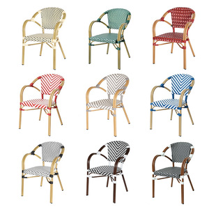 Chaise d'extérieur en aluminium avec assise tressée, ensemble de jardin au design contemporain, résistante aux intempéries pour patio, balcon, café, restaurant - Product Image 1
