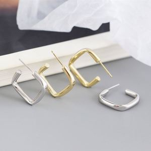 Dylam Fashion Trendy Sterling <b>Silver</b> Rhodium 18K Gold Plated Square C Shape Big <b>Stud</b> <b>Earrings</b> for Women Girls Daily Wear - Product Image 3