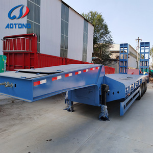 Semi-<span class=keywords><strong>remorque</strong></span> à plateau surbaissé à 3 essieux, <span class=keywords><strong>remorque</strong></span> à plateau surbaissé de 60 tonnes avec rampe hydraulique pour rouleaux compresseurs et bulldozers - Product Image 3