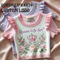 T-shirt en coton personnalisable pour femmes Denim & Batik tissu tissé à la machine motif 3D disponible DTG impression broderie dentelle