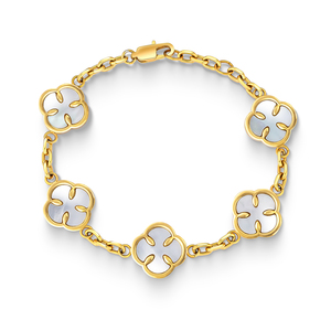 Gold Plated Flower Chain Bracelet Inlay ClassicStainless Steel Black Onyx Green Stone Jewelry <b>for</b> women <b>man</b> Clover Bracelet - Product Image 1