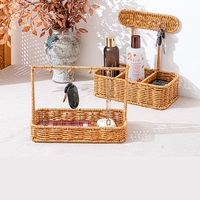 Panier de rangement suspendu écologique en rotin PE et métal, avec poignées et crochets, pour servir le pain, avec compartiments