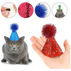 Chapeau de fête pour chat, festival, anniversaire, décoration de fête pour chien, paillettes, boule de fourrure colorée, polyester - Product Image 3