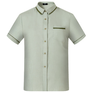 Uniforme de <span class=keywords><strong>barman</strong></span> unisexe, <span class=keywords><strong>tenue</strong></span> d'été, chemise <span class=keywords><strong>professionnelle</strong></span> à manches courtes en polyester avec impression en relief pour le personnel d'hôtel - Product Image 5