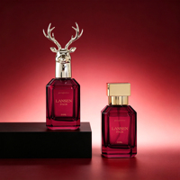 Flacon de parfum en verre vide de luxe 30ml 50ml 100ml, rouge rubis, octogonal, avec capuchon animal personnalisé et couvercle doré