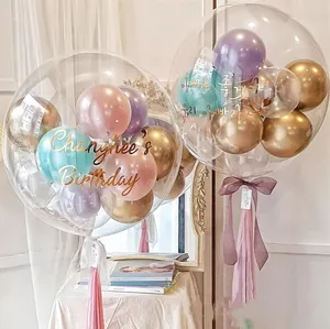 Bolas infláveis bobo de 24 polegadas, balão transparente com adesivos de aniversário, decoração diy, hélio