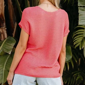 2025 estilo caliente mujer ropa manga corta transpirable verano mujeres tops Color sólido cuello redondo suéter mujeres - Product Image 6