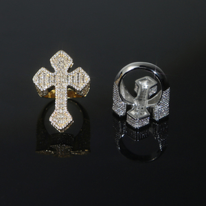 Bling Iced out bạc mạ vàng hip hop người đàn ông cậu bé trang sức Micro Pave 5A Cubic Zirconia CZ chữ thập hình dạng vòng - Product Image 4