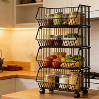 Étagère de rangement de cuisine rectangulaire en fer, sur roulettes, mobile, 3 à 5 niveaux, portable, sans installation, moderne et minimaliste