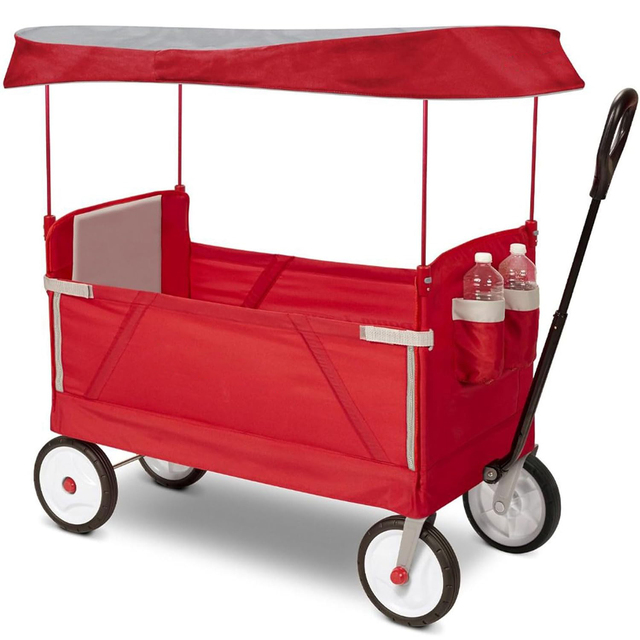 Factory Custom Utility Collapsible Camping Folding Wagon Cart 2 Seater Kids 3 in 1 Fold Stroller Wagons With Removable Canopy