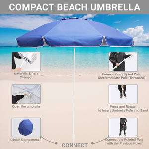 Parasol de patio extérieur bleu en polyester 3M avec manivelle manuelle inclinable, protection anti-UV, style côtier, pour la plage - Product Image 4