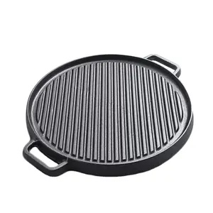 Hoge Kwaliteit Keuken Dubbel Handvat Gietijzeren Grill Ronde Pan Buiten Grill Pan Non Stick Grill Grill Handvat Plat