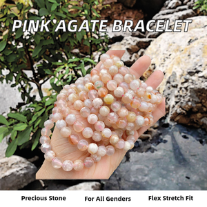 Pulsera de Ágata Rosa Pulida de 8 mm con Diseño de Flor de Cerezo, Unisex, Piedra Preciosa Natural, Pulsera de Cuentas a la Moda, Superventas - Product Image 2