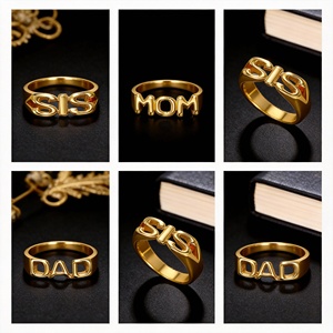 DUOYING 18K Gold PVD Plated Family Letter <strong>Ring</strong> Stainless Steel Titanium Steel Waterproof Mom <strong>Dad</strong> Sister <strong>Ring</strong> - Product Image 5