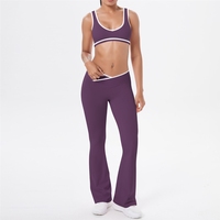 Setelan Yoga Wanita Model Celana Lebar Silang Warna Kontras, Bahan Bernapas, Tekstur Brushed Dua Sisi, Cocok untuk Olahraga Lari dan Fitness