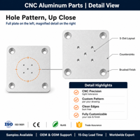 Ensemble de pièces en aluminium usinées CNC sur mesure, plaques carrées à 3x3 trous, plaques de montage encastrées pour l'automatisation OEM ODM