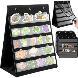 Tabletop Pocket Chart 14x17 Inch 3 Page Flip Design 8 Sides <b>Foldable</b> Portable Sticker Display Stand Oxford Fabric Teaching - Product Image 1