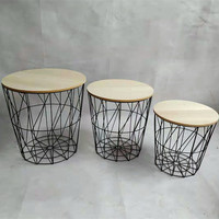 Ensemble de 3 tables de salon Ensemble de tables basses rondes en fil de fer MDF noir mat