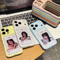 Coque de téléphone en TPU souple avec fente pour carte photo pour iPhone 16 15 14 13 12 Pro Max, couleur macaron mignonne, protection antichoc