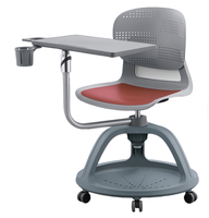 Chaise de classe mobile ergonomique avec tablette d'écriture, chaise de formation pour étudiants sur roulettes avec rangement pour université et école