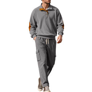 Ensemble sweat-shirt et pantalon de travail en velours côtelé pour homme, col montant, survêtement pour l'automne/hiver - Product Image 2