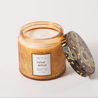 8x8,8CM Geprägte Bernsteinfarbene Aromatherapie-Kerzengläser mit Metalldeckeln Leere Kerzenhalter für Hochzeiten