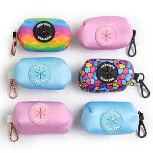 Custom Neoprene Portable Pet Accessories Waste Bag Dispenser Carrier Cute Dog Poop Bag Holder