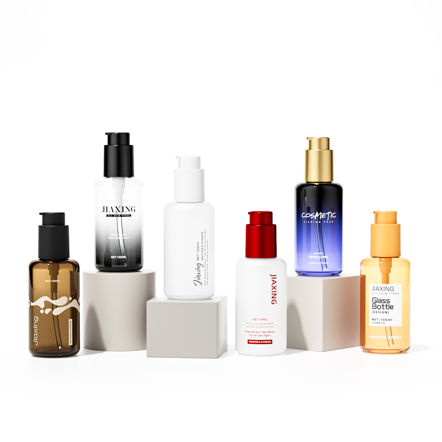 glass bottles unique with pump for oil serum