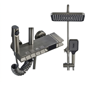Rainfall Shower Faucet Set Soft Rain Jet <b>Spray</b> Patterns Thermostatic Single Handle Modern Design Wall <b>Mount</b> Blackened Finish - Product Image 1