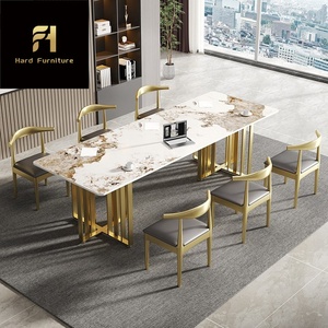 High Quality Luxury <strong>Thin</strong> Marble Top <strong>Dining</strong> <strong>Table</strong> White Gold for Villa and Hotel for Home Furniture - Product Image 5